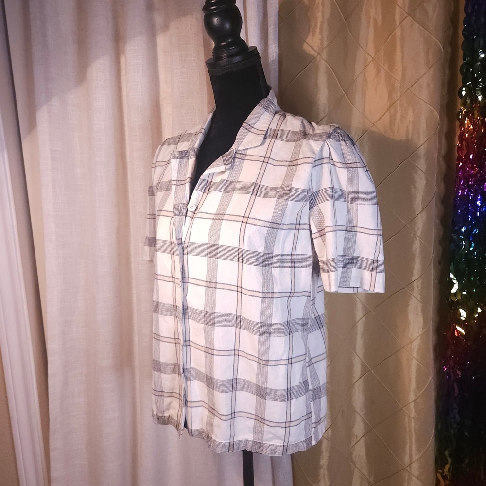True Vintage, Androgynous Puff Sleeve Plaid Button Up